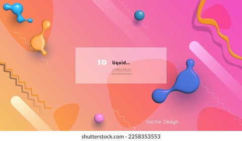 Ilustración de la forma abstracta del líquido dinámico líquido-fluido, fondo de color gradiente. 3d forma de burbuja de renderización, elemento vector mínimo. Diseño gráfico moderno tridimensional para portada de afiches, plantilla de banner