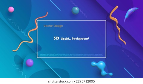 Ilustración de la forma abstracta del líquido dinámico líquido-fluido, fondo de color gradiente. 3d forma de burbuja de renderización, elemento vector mínimo. Diseño gráfico moderno tridimensional para portada de afiches, plantilla de banner