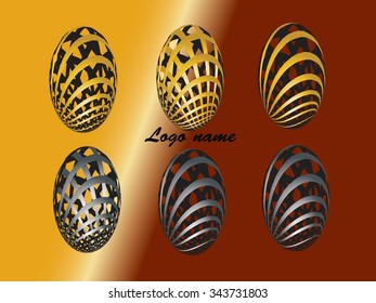 Illustration of abstract Easter colored gold and steel radial eggs on a gradient background