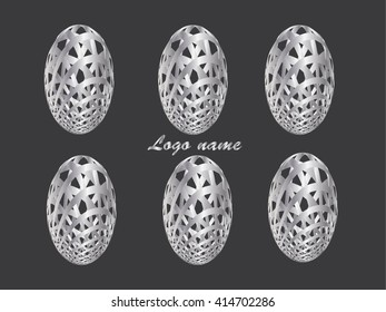 Illustration of abstract Easter colored silver eggs on a gray background