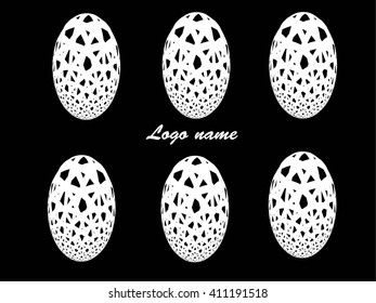Illustration of abstract Easter colored white eggs on a black background