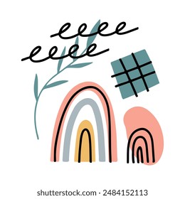 Illustration with abstract elements and arches in boho style