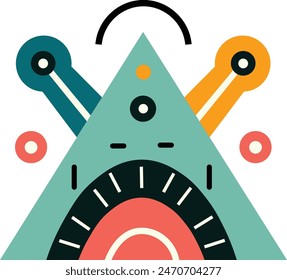 Illustration of abstract elements of cute colorful monsters in contemporary cartoon art style