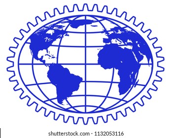 Illustration of the abstract elliptical gear and globe. Elements of this image furnished by NASA 