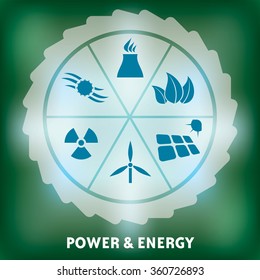 Illustration with abstract energy icon set on blurred background