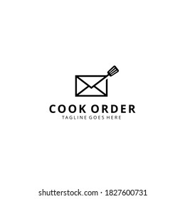Illustration abstract envelope connect with cooking ware sing logo design template