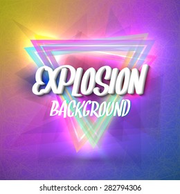 Illustration of Abstract Explosion Background with Colorful Triangles, Particles and Connection Lines