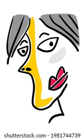 Una ilustración del dibujo abstracto de caras con líneas simples