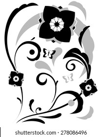 Illustration of the abstract fantasy flowers black silhouette on white background