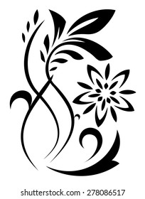 Illustration of the abstract fantasy flowers black silhouette on white background