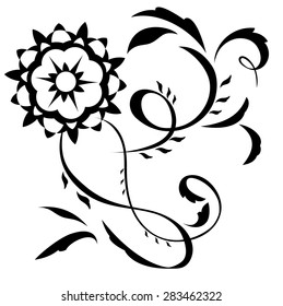 Illustration of the abstract fantasy flowers black silhouette on white background