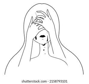 Illustration of an abstract female depression image painted white on a black line