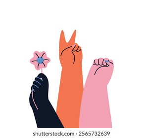 Illustration of abstract female hands. International Women's Day. Women's Equality. Isolated design element.
