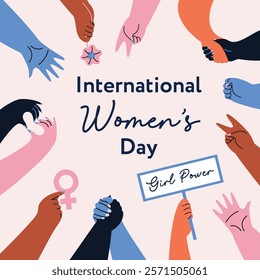 Illustration of abstract female hands. International Women s Day. Women s Equality. Vector banner