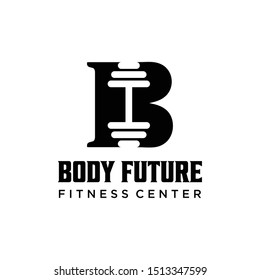 Illustration of abstract fitness barbell sign inside the letter B logo design