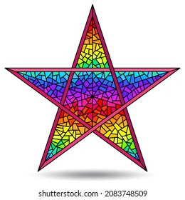 Illustration with abstract five-pointed rainbow stained-glass star, isolated on white background