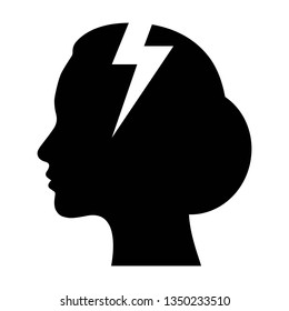 illustration of abstract flat design depression icon head of a woman with lightning on a white background