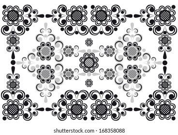 Illustration of abstract floral background in black, grey and white colors