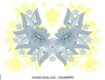 Illustration of abstract floral background in grey and yellow colours