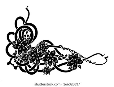 Illustration of abstract floral black corner isolated