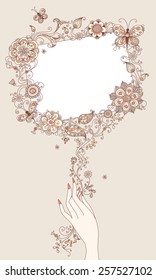 Illustration with abstract floral elements and blank sign for your text. 
