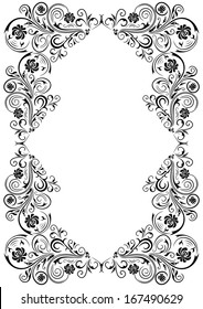 Illustration of abstract floral frame in black color isolated