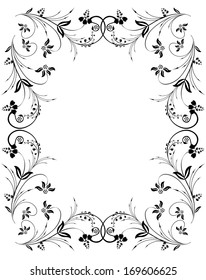 Illustration of abstract  floral frame in black color isolated