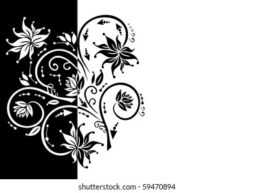 Illustration of abstract floral ornament in black and white colors