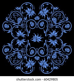 Illustration of abstract floral ornament in blue color