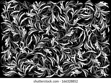 Illustration of abstract floral ornament on black background
