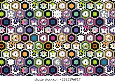 Illustration, Abstract flower in hexagon background.