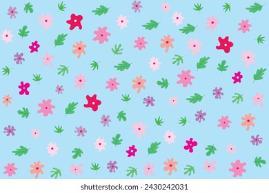 Illustration of the abstract flower with leaves on soft blue background.