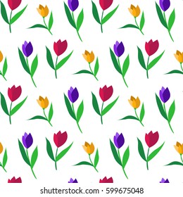 Illustration with abstract flower on the color background. Simple pattern in small-scale tulip. Floral seamless background for textile, wallpapers, print, gift wrap, scrapbooking and fabric design.
