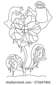 Illustration of an abstract flower which waters itself. 