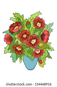 Illustration of abstract flowers in vase 