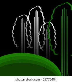 illustration of abstract forest black background