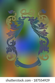 Illustration of abstract frame with banner on colorful fuzzy background