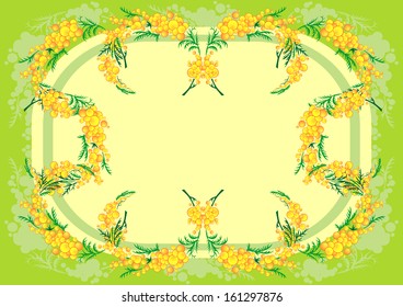 Illustration of abstract frame from mimosa branches with background