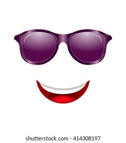Illustration Abstract Fun Face with Mouth and Sunglasses - Vector