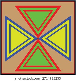 Illustration of abstract geometric design with four triangles in green, yellow, red, and blue outline