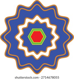 Illustration of abstract geometric flower shape in blue, red, and green layers