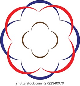 Illustration of abstract geometric flower shape symbol in red blue and brown outline