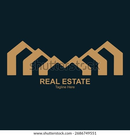 Illustration of abstract geometric logo with mountainlike shapes and text reales tate on dark background