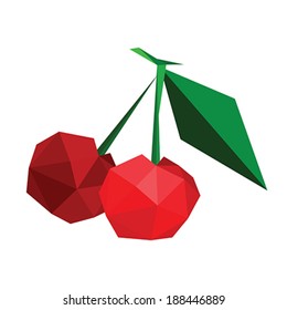 Illustration of abstract geometric polygonal cherries isolated on white background