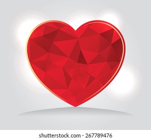 An illustration of abstract geometric red triangles forming a heart shape. 
