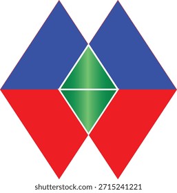 Ilustración de forma geométrica abstracta hecha de triángulos rojo, azul y verde