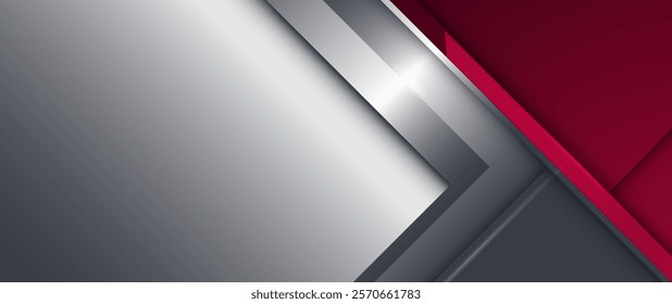 Illustration abstract geometric shape, pattern, red - black metallic. Metal frame horizontal, red gradient background. Vector design modern futuristic technology concept for wallpaper, banner template