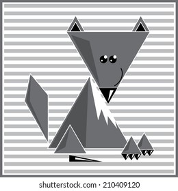 Illustration of abstract geometric wolf on the striped background