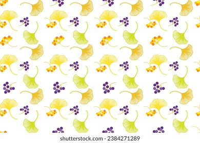 Illustration, Abstract Ginkgo biloba leaves with fruit background.