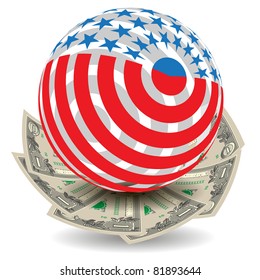 illustration, abstract globe with drawing in the manner of flag